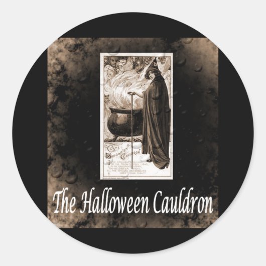 Halloween Cauldron B&W Ronde Sticker (Voorkant)