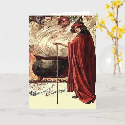  Halloween Cauldron Magic Kaart (Gele Bloem)