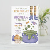 Halloween Cauldron Paarse Heks Verjaardag Kaart (Staand voorkant)