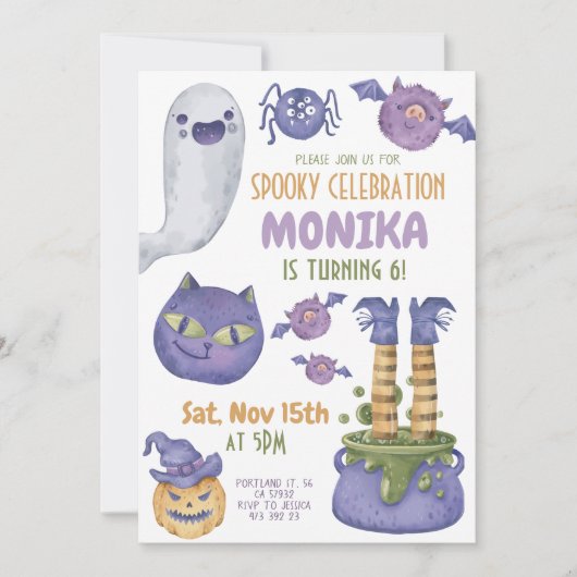 Halloween Cauldron Spooky Witch Paarse Verjaardag Kaart (Voorkant)
