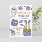 Halloween Cauldron Spooky Witch Paarse Verjaardag Kaart (Staand voorkant)