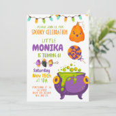 Halloween Cauldron Witch Birthday Uitnodiging (Staand voorkant)