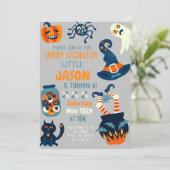 Halloween Cauldron Witch Kids Verjaardagsfeest Kaart (Staand voorkant)