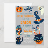 Halloween Cauldron Witch Kids Verjaardagsfeest Kaart (Voorkant / Achterkant)