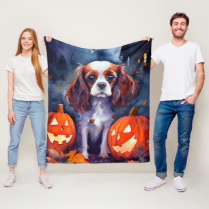 Halloween Cavalier King Charles Spaniel Pompoenen Fleece Deken