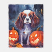 Halloween Cavalier King Charles Spaniel Pompoenen Fleece Deken (Voorkant)
