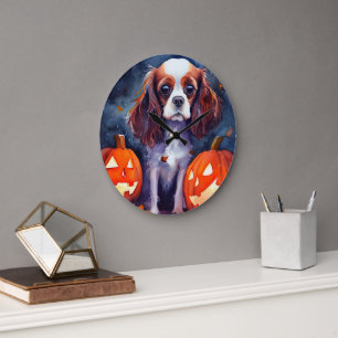Halloween Cavalier King Charles Spaniel Pompoenen Grote Klok