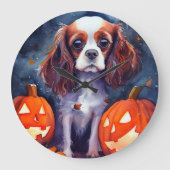 Halloween Cavalier King Charles Spaniel Pompoenen Grote Klok (Voorkant)