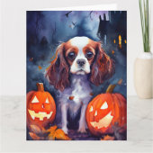 Halloween Cavalier King Charles Spaniel Pompoenen Kaart (Voorkant)