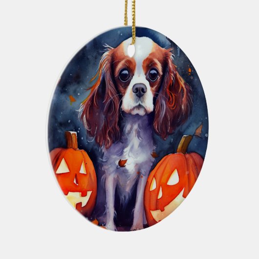 Halloween Cavalier King Charles Spaniel Pompoenen Keramisch Ornament (Rechts)