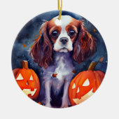 Halloween Cavalier King Charles Spaniel Pompoenen Keramisch Ornament (Voorkant)