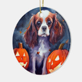 Halloween Cavalier King Charles Spaniel Pompoenen Keramisch Ornament (Links)