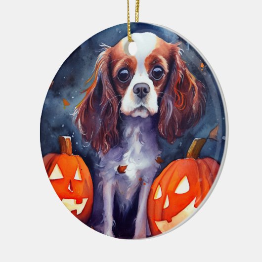 Halloween Cavalier King Charles Spaniel Pompoenen Keramisch Ornament (Links)