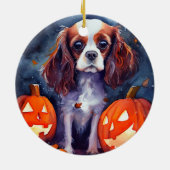 Halloween Cavalier King Charles Spaniel Pompoenen Keramisch Ornament (Achterkant)