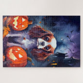 Halloween Cavalier King Charles Spaniel Pompoenen Legpuzzel (Horizontaal)