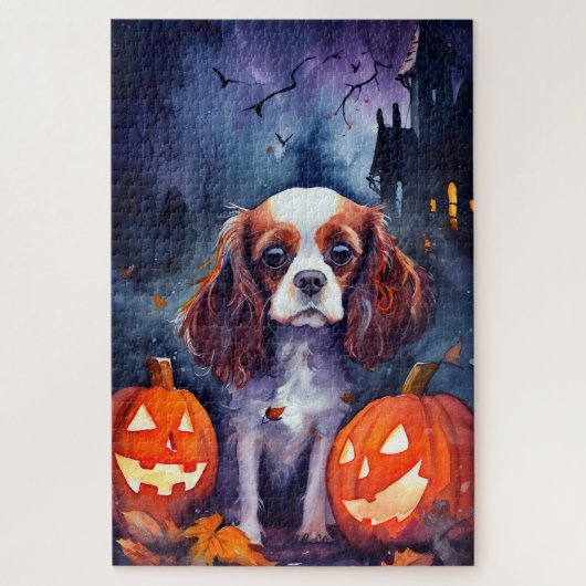 Halloween Cavalier King Charles Spaniel Pompoenen Legpuzzel (Verticaal)