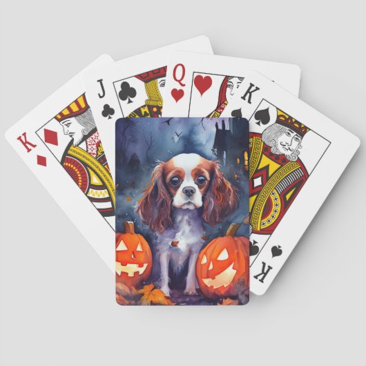 Halloween Cavalier King Charles Spaniel Pompoenen Pokerkaarten (Achterkant)