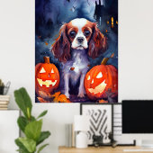 Halloween Cavalier King Charles Spaniel Pompoenen Poster (Thuiskantoor)