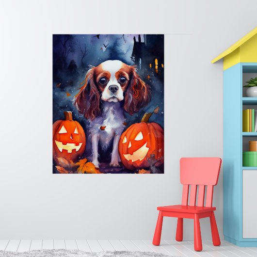 Halloween Cavalier King Charles Spaniel Pompoenen Poster (Kinderkamer 1)