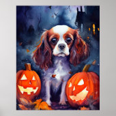 Halloween Cavalier King Charles Spaniel Pompoenen Poster (Voorkant)