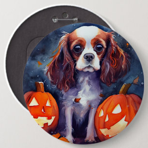 Halloween Cavalier King Charles Spaniel Pompoenen Ronde Button 6,0 Cm