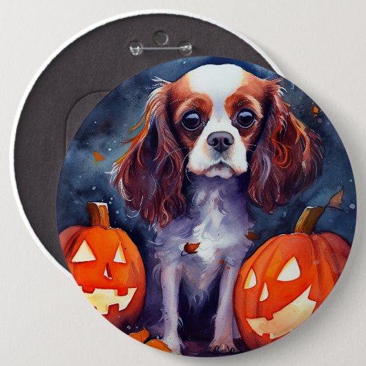 Halloween Cavalier King Charles Spaniel Pompoenen Ronde Button 6,0 Cm (Voorkant /achterkant)