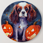 Halloween Cavalier King Charles Spaniel Pompoenen Ronde Button 6,0 Cm (Voorkant)