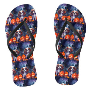 Halloween Cavalier King Charles Spaniel Pompoenen Teenslippers
