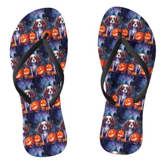 Halloween Cavalier King Charles Spaniel Pompoenen Teenslippers (Voetbed)