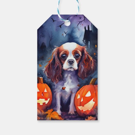 Halloween Cavalier King Charles Spaniel Pumpkins Cadeaulabel (Achterkant)