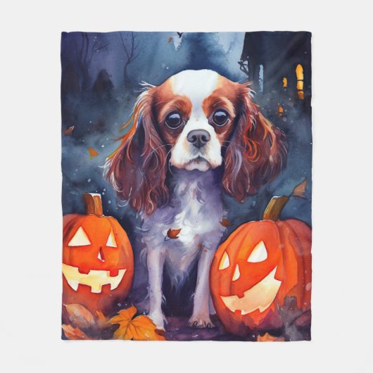 Halloween Cavalier King Charles Spaniel Pumpkins Fleece Deken (Voorkant)
