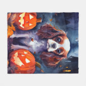 Halloween Cavalier King Charles Spaniel Pumpkins Fleece Deken (Voorkant (Horizontaal))