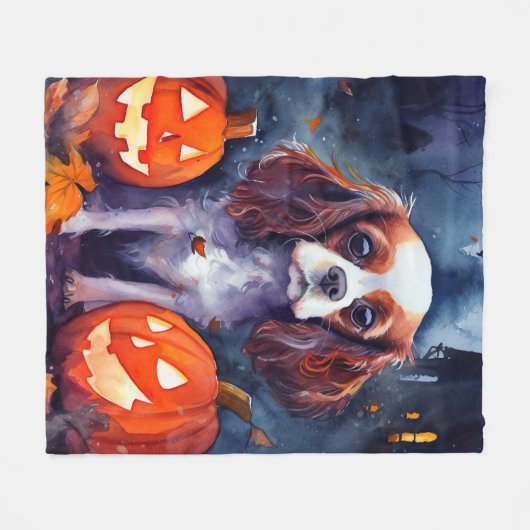 Halloween Cavalier King Charles Spaniel Pumpkins Fleece Deken (Voorkant (Horizontaal))