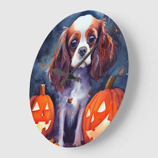 Halloween Cavalier King Charles Spaniel Pumpkins Grote Klok (Hoek)