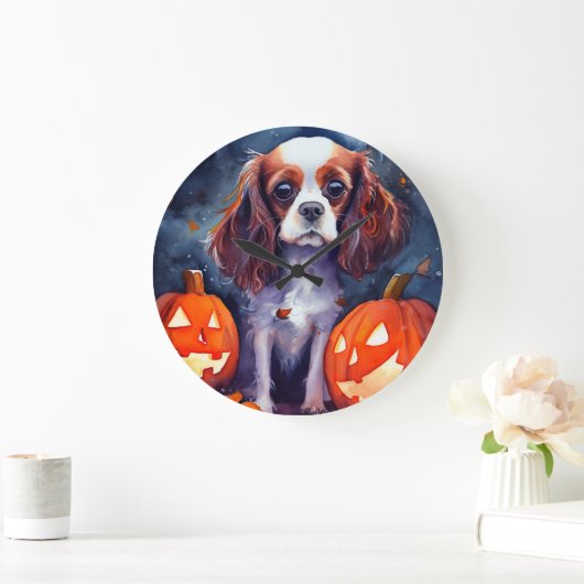 Halloween Cavalier King Charles Spaniel Pumpkins Grote Klok (Huis)