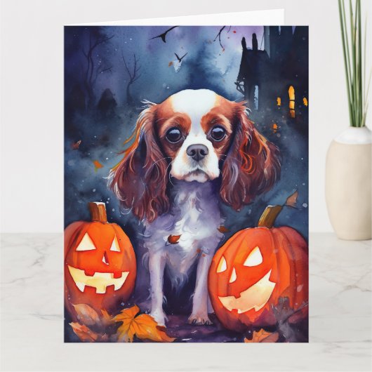Halloween Cavalier King Charles Spaniel Pumpkins Kaart (Voorkant)