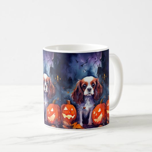 Halloween Cavalier King Charles Spaniel Pumpkins Koffiemok (Voorkant rechts)