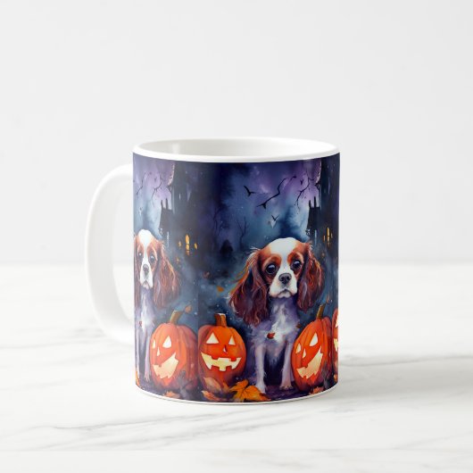 Halloween Cavalier King Charles Spaniel Pumpkins Koffiemok (Voorkant links)
