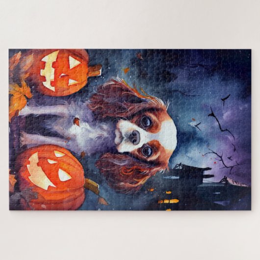 Halloween Cavalier King Charles Spaniel Pumpkins Legpuzzel (Horizontaal)