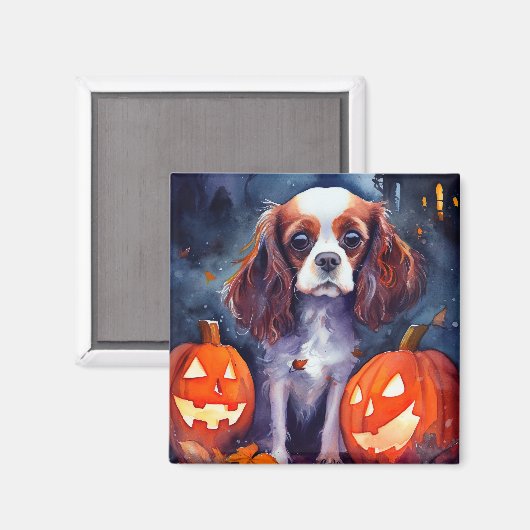Halloween Cavalier King Charles Spaniel Pumpkins Magneet (Voorkant / Achterkant)