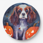 Halloween Cavalier King Charles Spaniel Pumpkins Papieren Bordje (Voorkant)