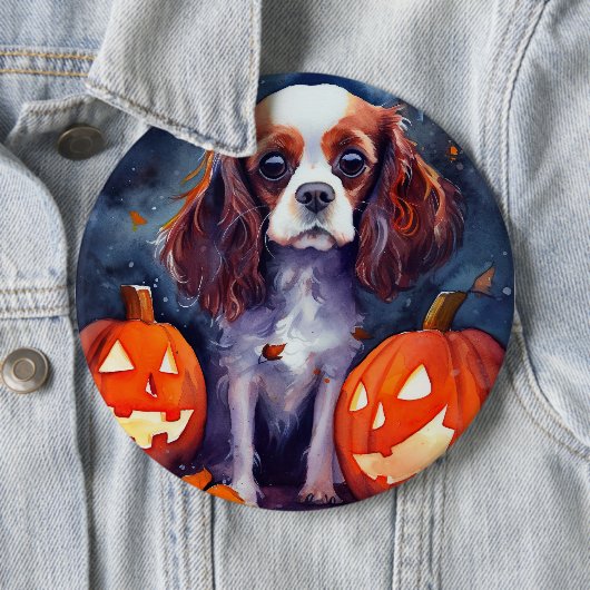 Halloween Cavalier King Charles Spaniel Pumpkins Ronde Button 6,0 Cm (In situ)
