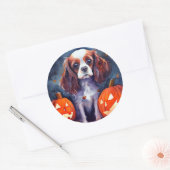 Halloween Cavalier King Charles Spaniel Pumpkins Ronde Sticker (Envelop)