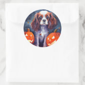 Halloween Cavalier King Charles Spaniel Pumpkins Ronde Sticker (Tas)