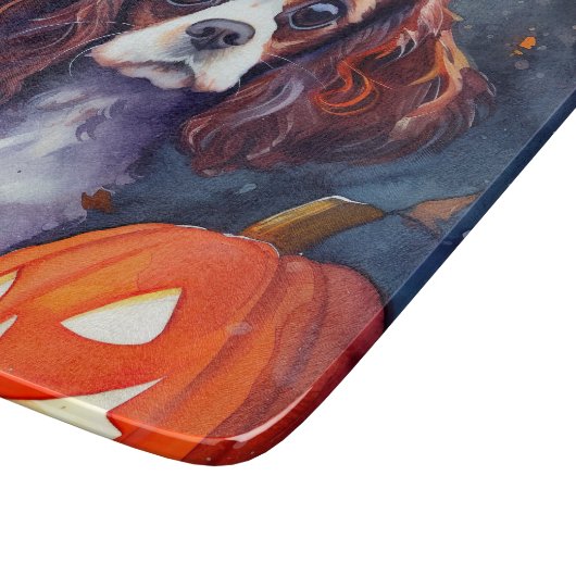 Halloween Cavalier King Charles Spaniel Pumpkins Snijplank (Hoek)