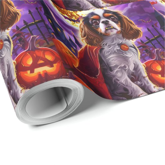 Halloween Cavalier King Vampire Pumpkins eng Cadeaupapier (Rol Hoek)
