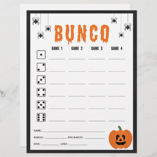 Halloween Celebration Bunco Game Score Kaart (Voorkant / Achterkant)
