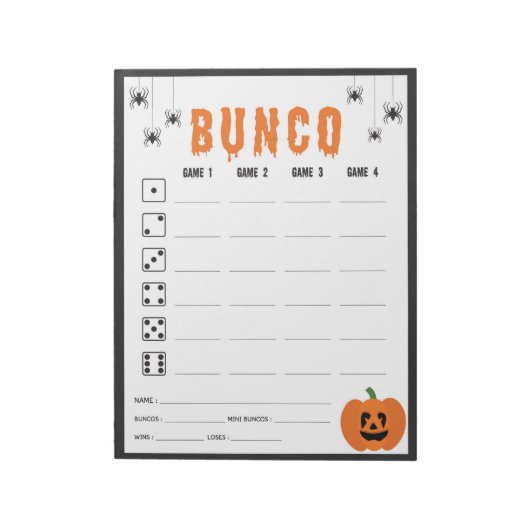 Halloween Celebration Bunco Game Score Kaart Notitieblok (Linkerzijde)