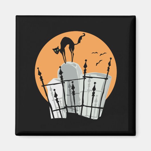 Halloween Cemetery Cat Magneet (Voorkant)