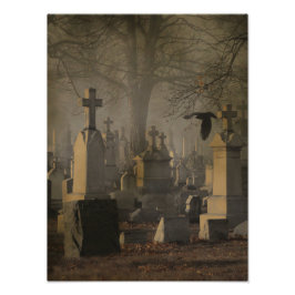 Halloween Cemetery Crows Foto Afdruk